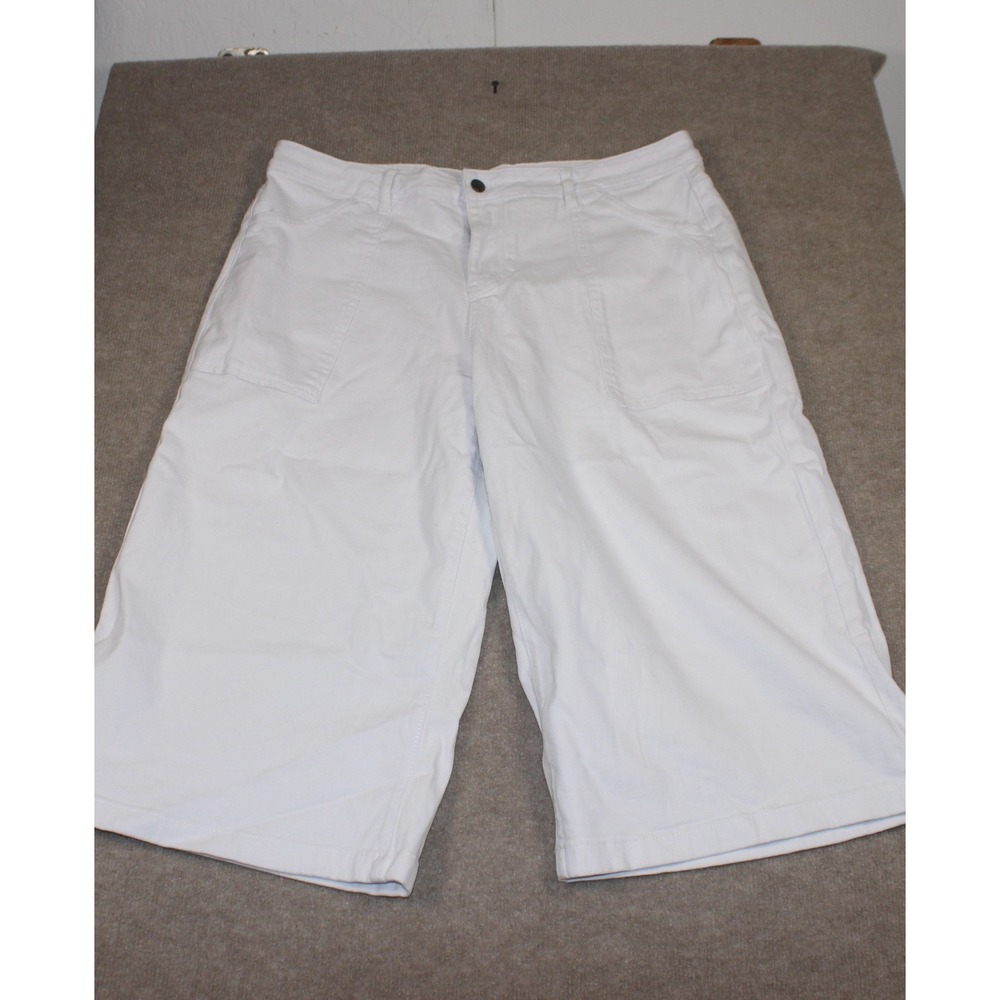 Roswear White Denim Bermuda Shorts XXL Stretch Wide Leg Patch Pocket